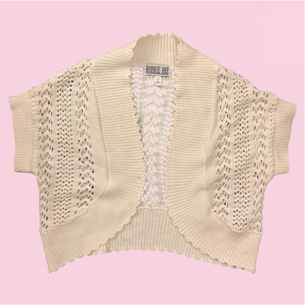 Cream Robbie Bee open-knit cropped cardigan - Size S